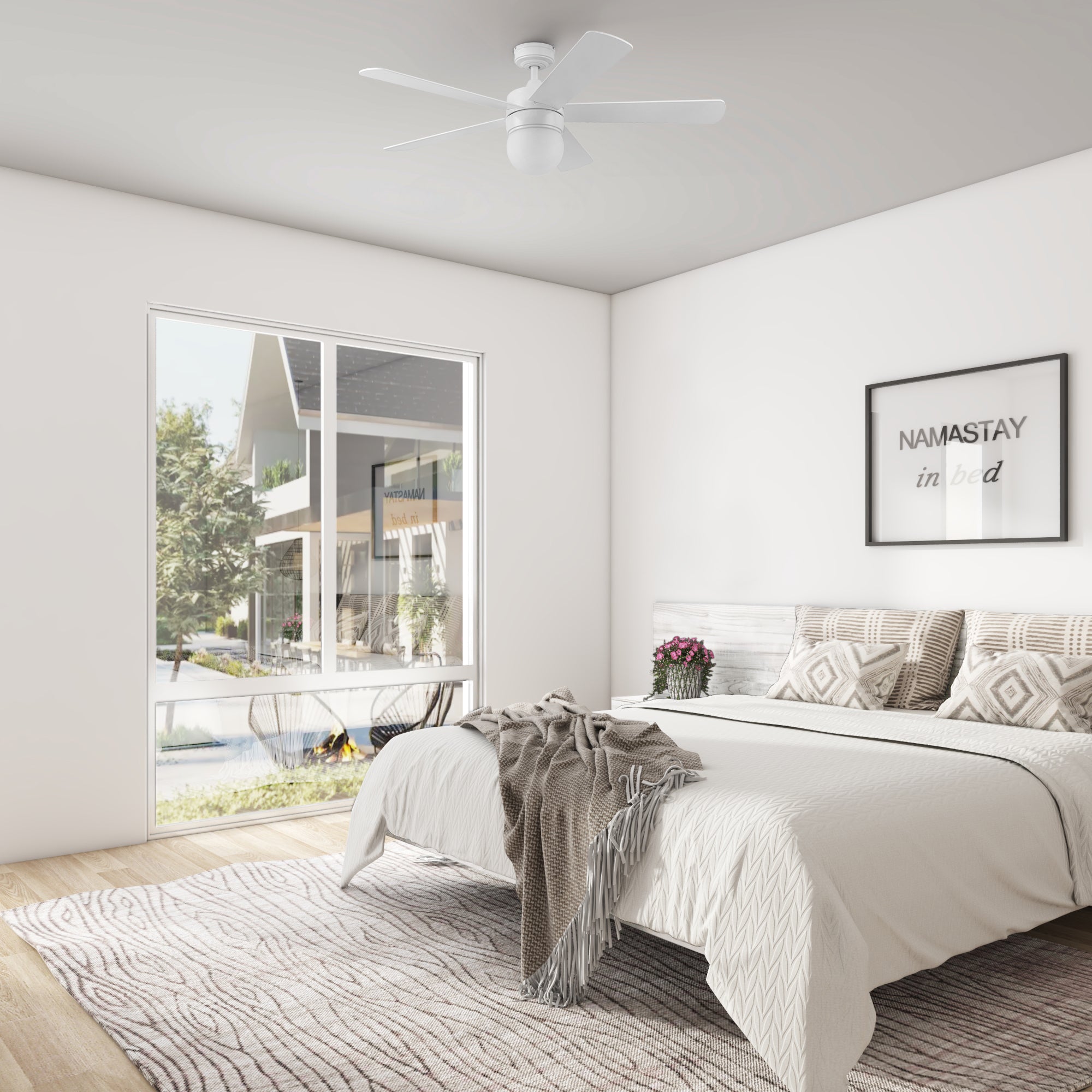 52 Inch Ardrey Kell White Remote Control Ceiling Fan with Light Kit - Quiet Reversible Motor for Bedroom, Living Room, and Office