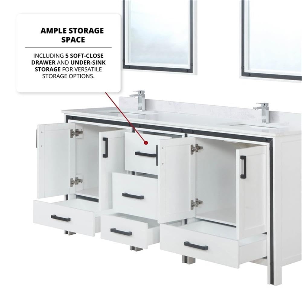 72 Inch White Double Bathroom Vanity with 22 Inch Depth & 30 Inch Mirrors - Modern Bathroom Storage Solution for Master Bath or Guest Bath Remodel