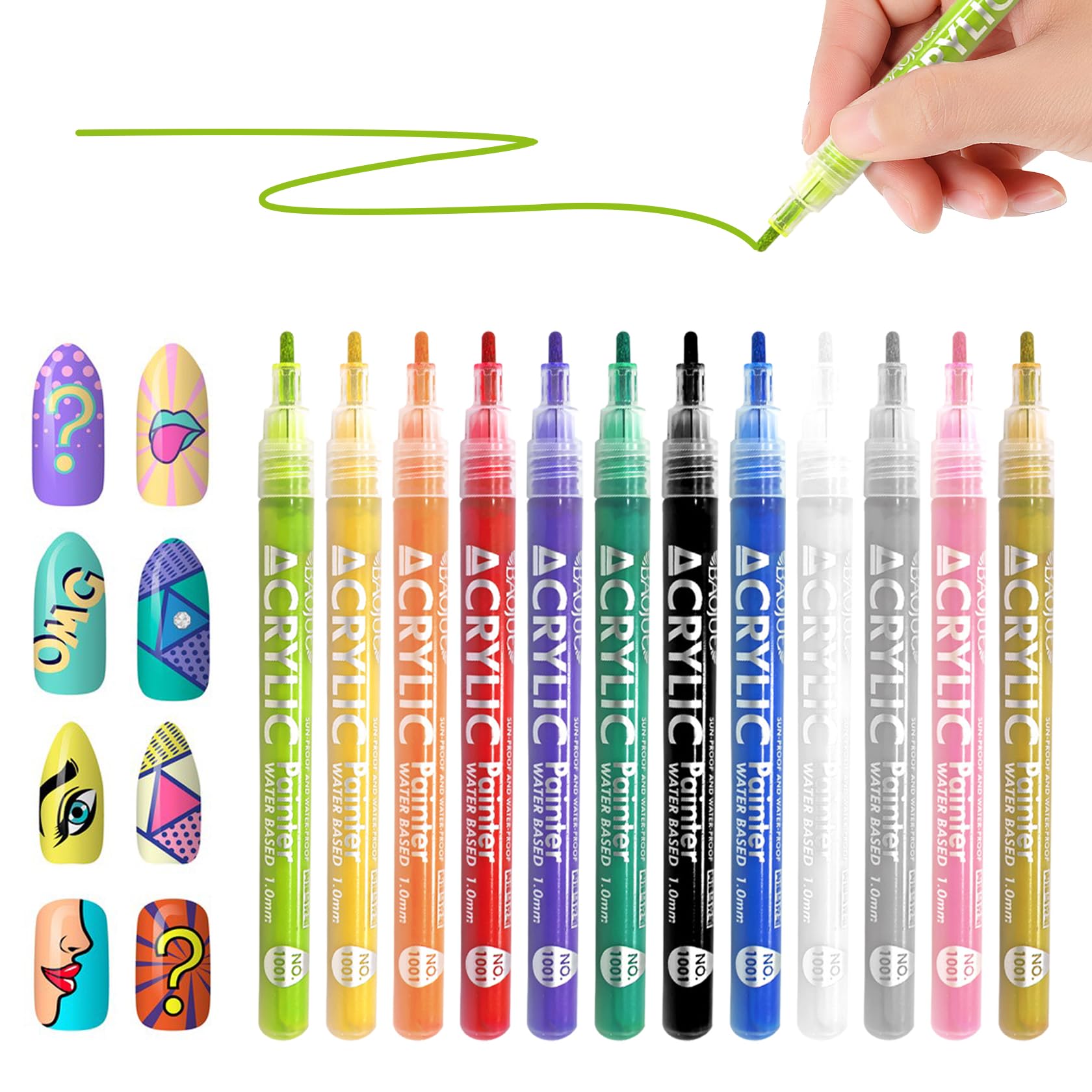 12 Colors Nail Art Pens Set - 3D Nail Polish Markers, Quick Drying Acrylic Paint Pens for DIY Nail Art Design, Perfect for Home Manicures, Salon Nail Art & Party Makeup