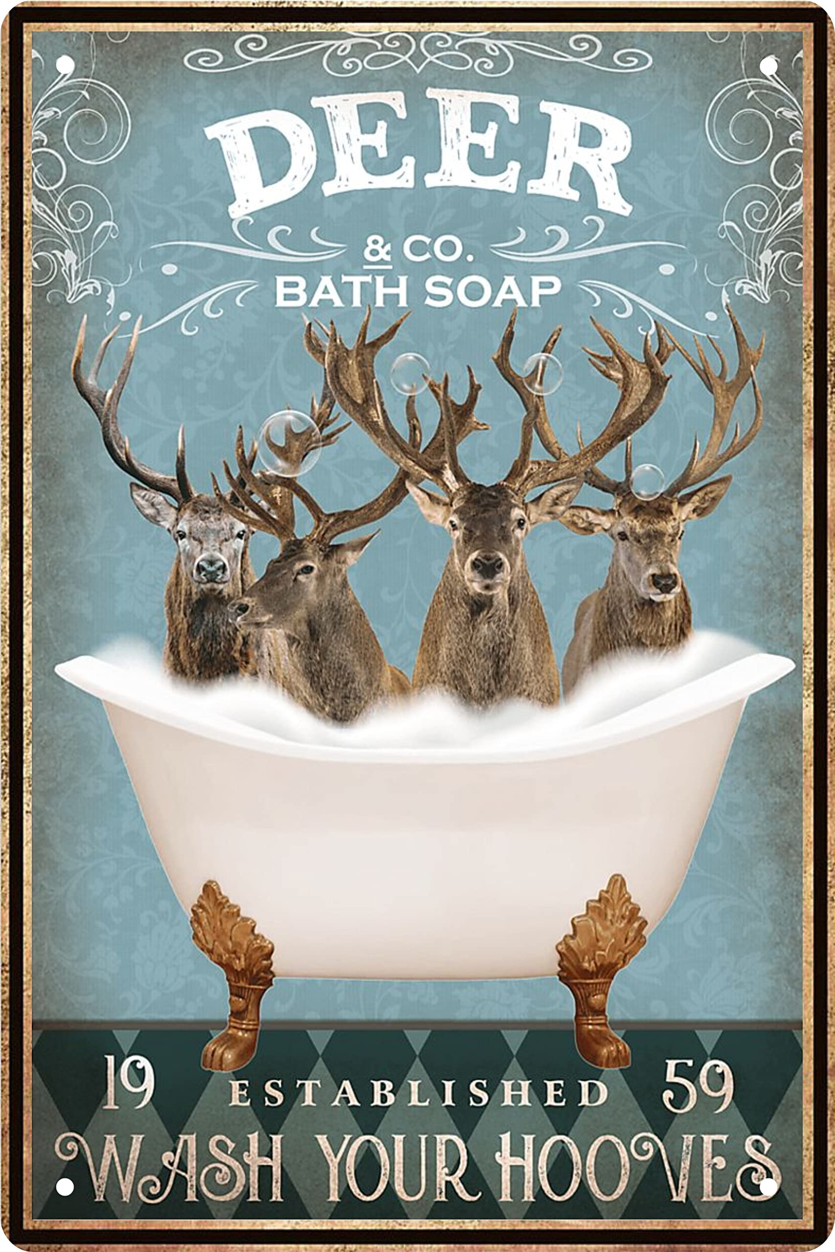 Vintage Funny Deer Metal Tin Sign - 8x12 Inch Retro Wall Art for Bathroom, Bathtub, Farmhouse, Man Cave & Bar Decor - Perfect Gift for Pet Lovers & Home Accessories - Ideal for Rustic, Western or Hunting-Themed Spaces