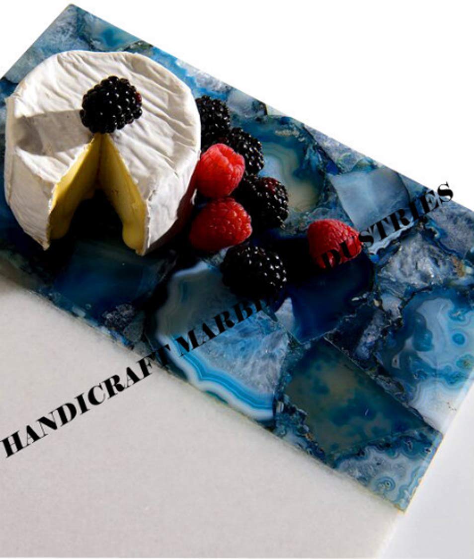Premium Marble and Blue Agate Stone Cutting Board Set - Durable Natural Stone Cheese Board, Charcuterie Platter for Serving, Kitchen & Entertaining - Perfect for Weddings, Parties & Gourmet Food Presentation
