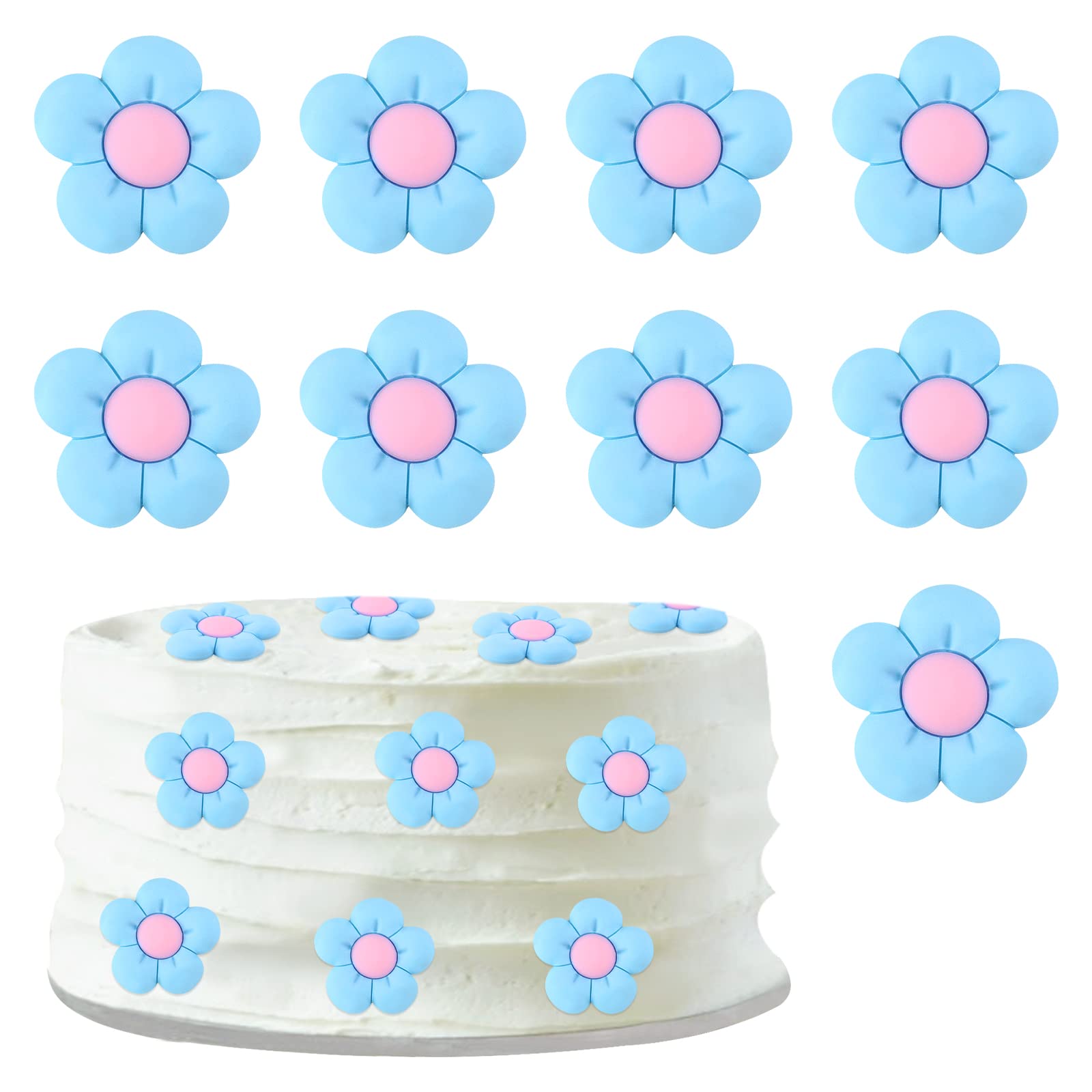 25 Pack Sunflower Cupcake Toppers - Floral Party Decorations for Birthday, Baby Shower & Wedding - Blue Flower Cupcake Picks for Baking, Cake Decorating & DIY Party Supplies