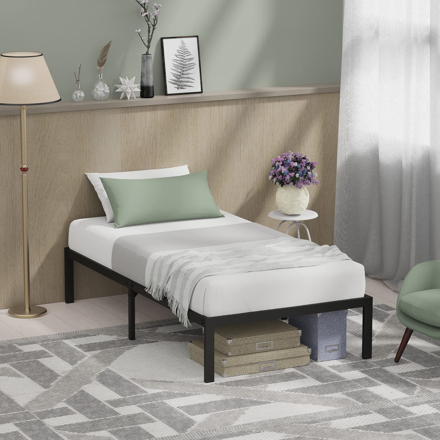 Musen Twin Bed Frame - Sturdy Metal Platform Bed with Storage, Noise-Free & Anti-Slip Design, Easy Assembly, No Box Spring Needed - Perfect for Small Spaces, Guest Rooms & Dormitories