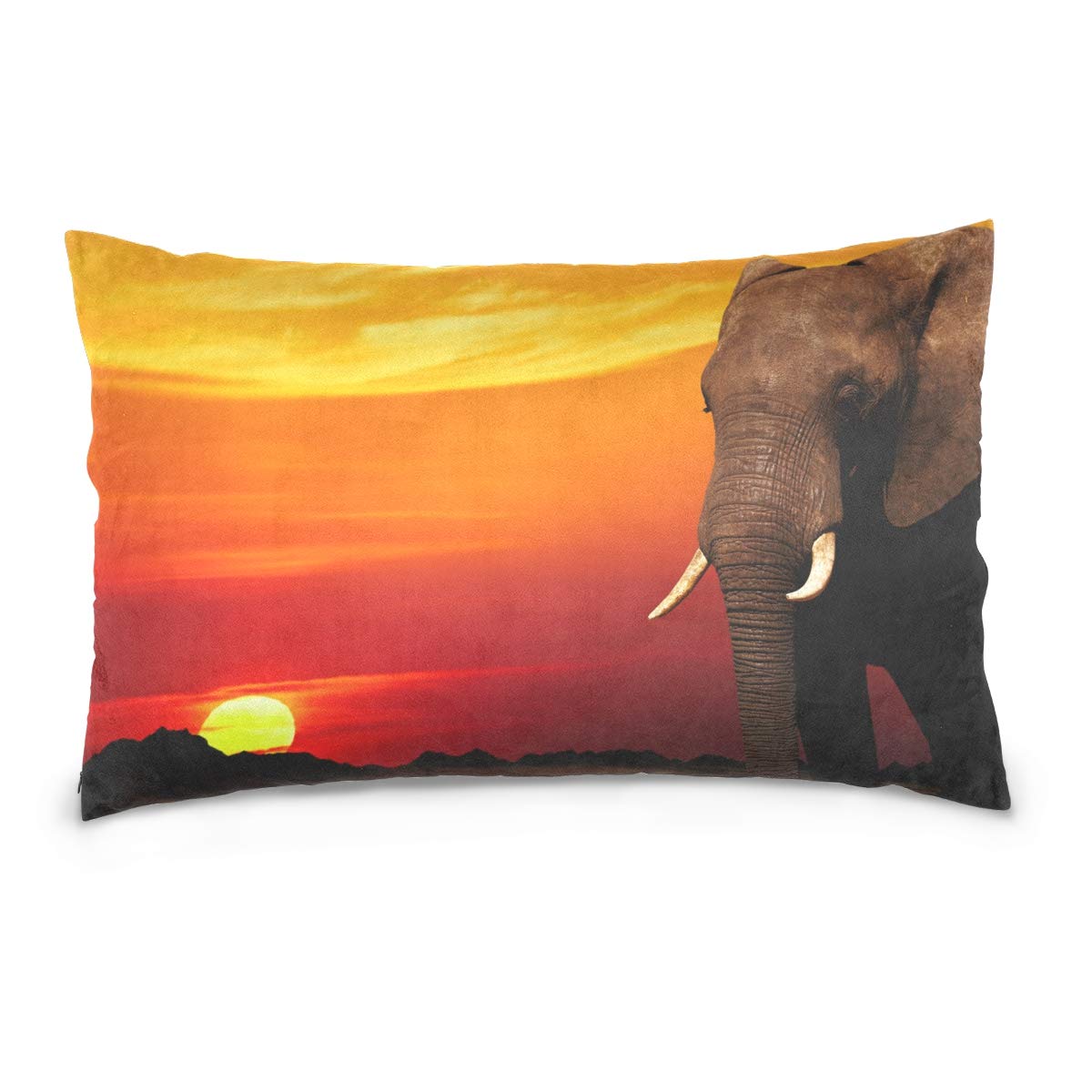 African Sunset Elephant Linen Pillow Cover 20x26 Inch - Invisible Zipper Decorative Throw Pillow Case for Sofa, Couch & Bed - Perfect for Boho Home Decor, Living Room Accent & Bedroom Styling