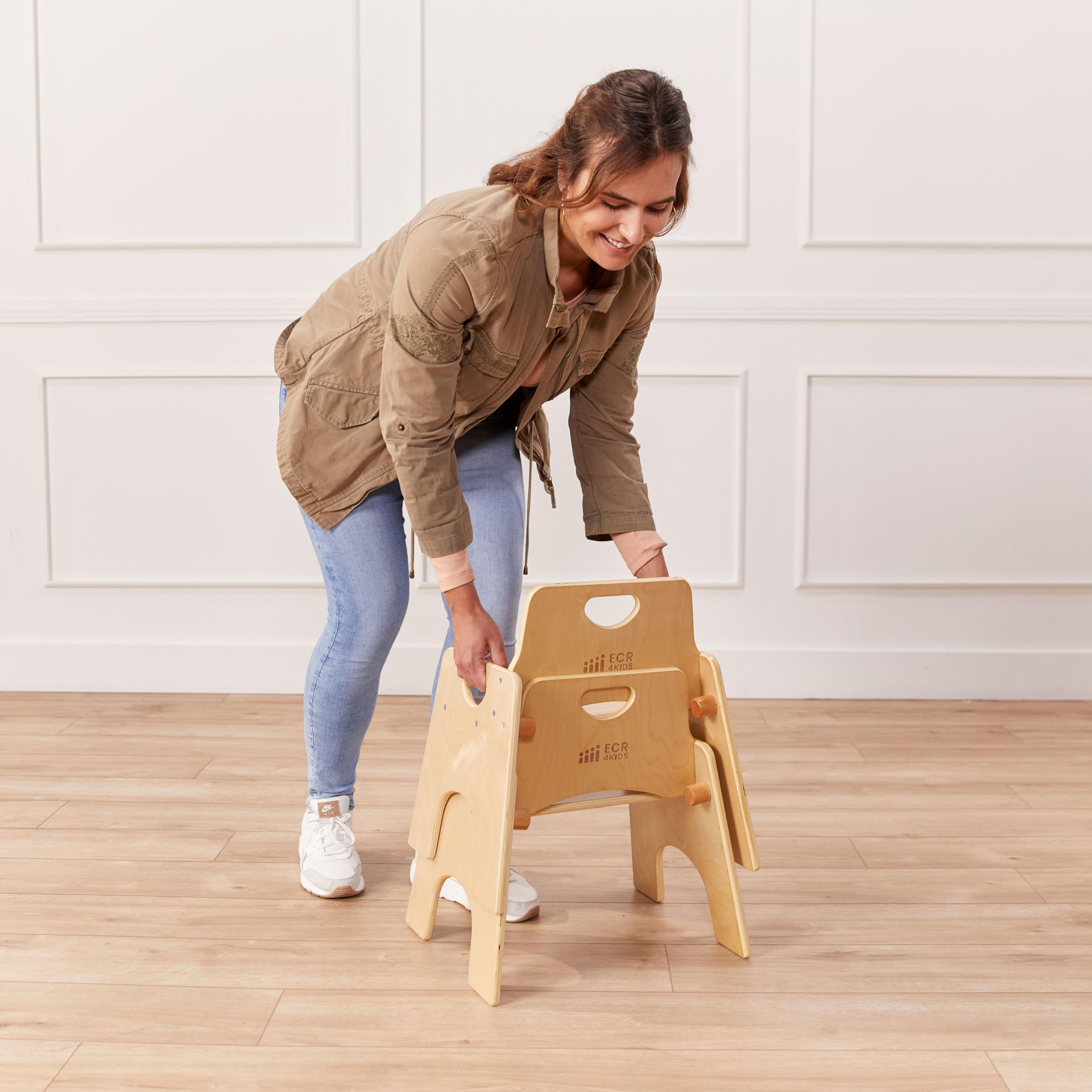 ECR4Kids Stackable Wooden Toddler Chairs for Kids - 10 Inch Natural Wood Children's Furniture Set of 2 - Perfect for Daycare, Preschool & Home Playrooms