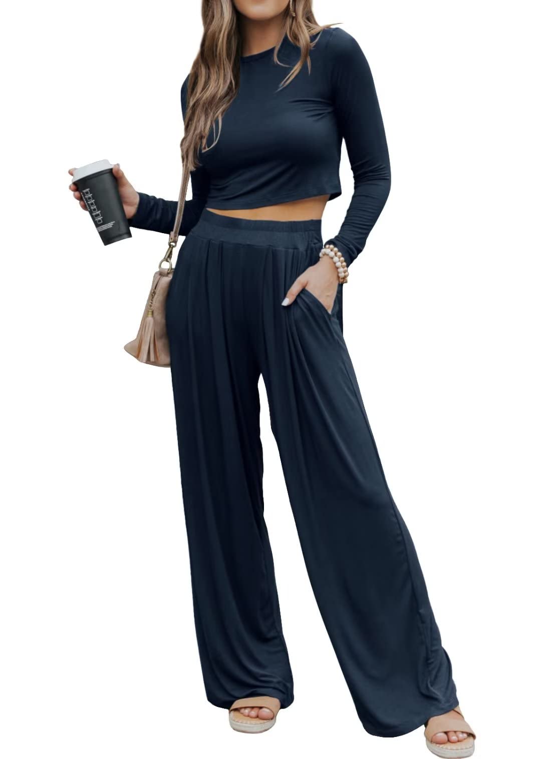 Ezbelle Women's Fall Fashion Lounge Sets - Soft Pajama Two Piece Outfit with Cropped Pullover, Cozy Loungewear for Sleep & Relaxation | Perfect for Home, Travel & Casual Wear