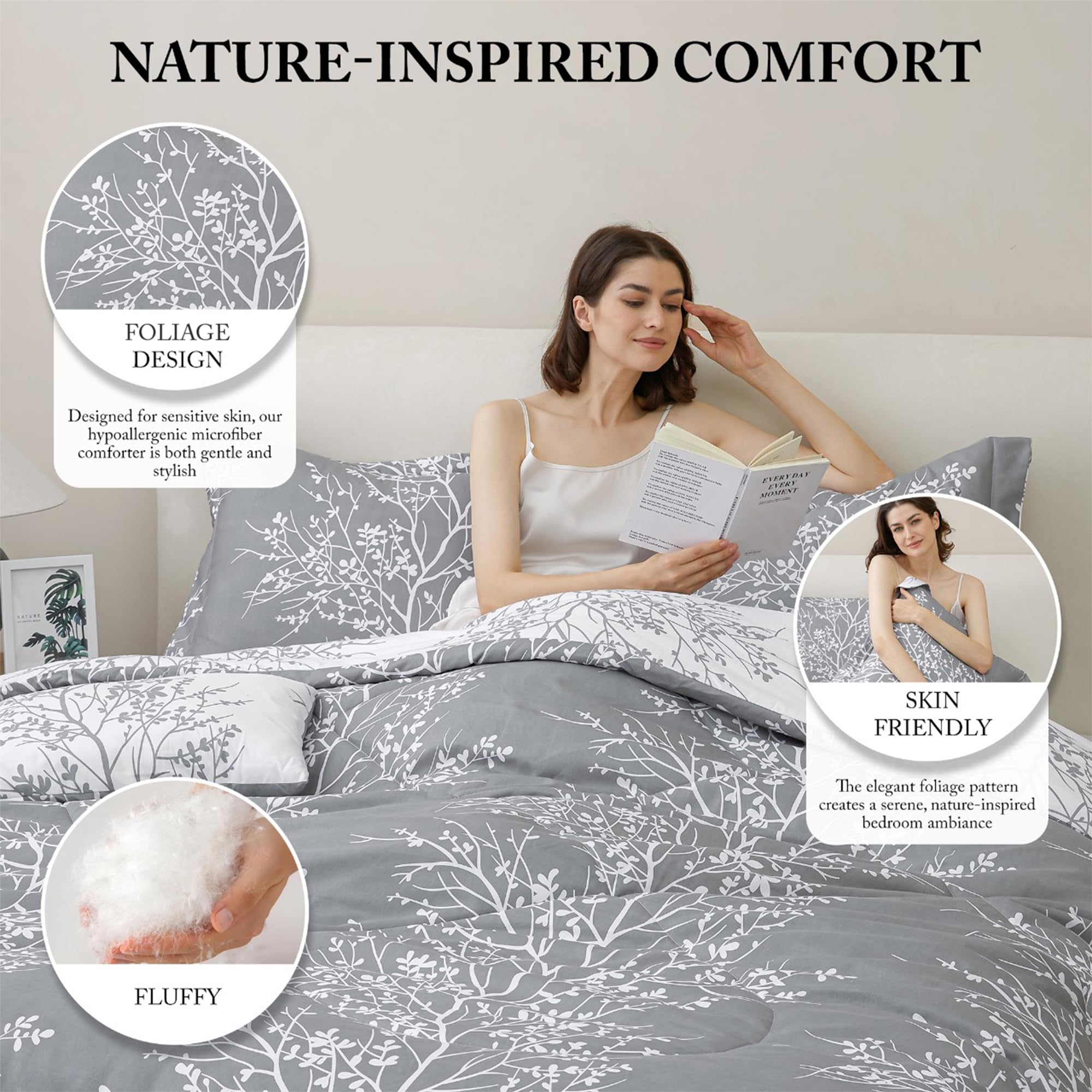 Spirit Linen 6-Piece Queen Comforter Set - Ultra Soft Microfiber Bedding with Elegant Foliage Design - Includes Comforter & Pillow Shams (Purple, Queen Size) - Perfect for Master Bedrooms, Guest Rooms & Cozy Winter Nights