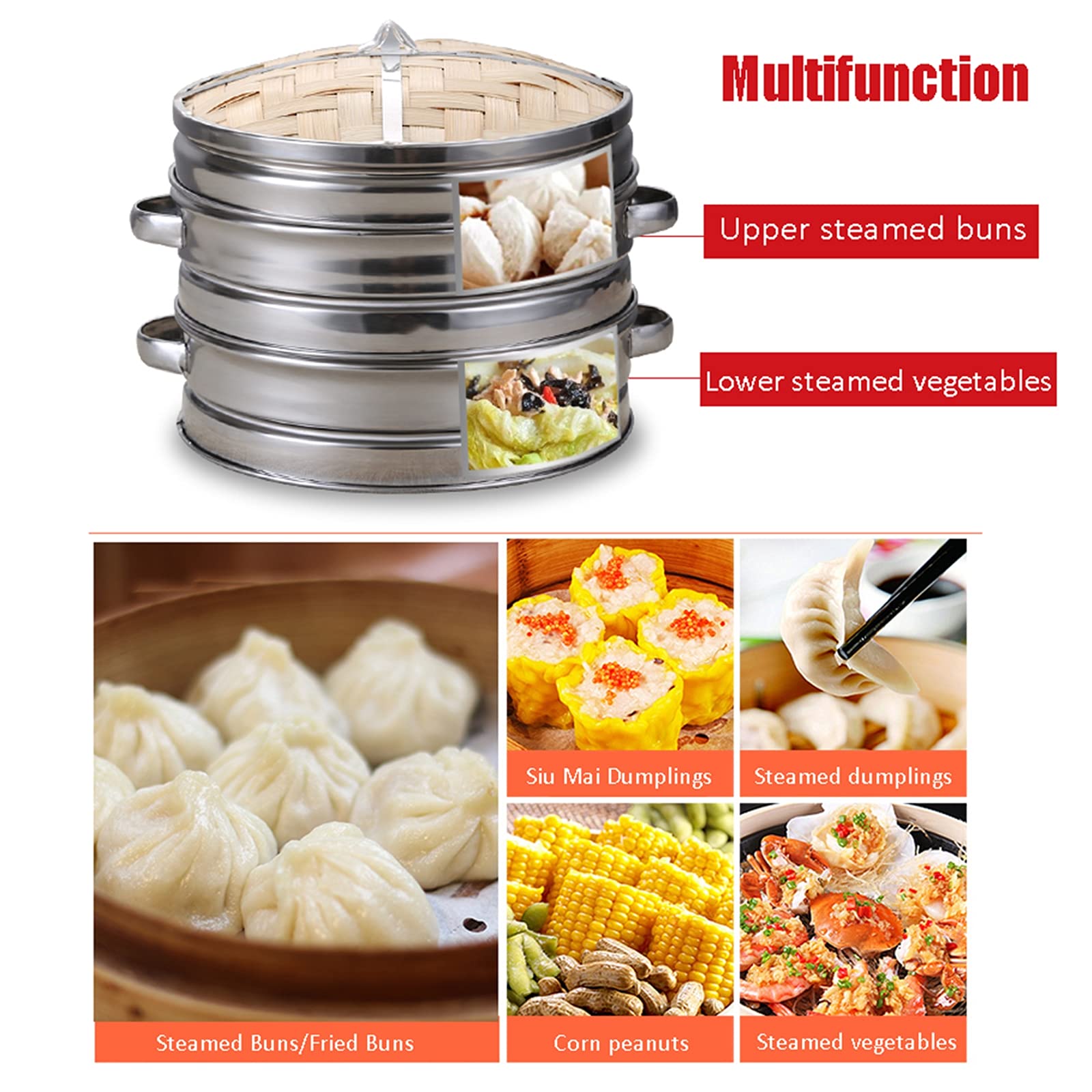 Premium Bamboo Steamer Basket - 7.9 Inch (20cm) Chinese Seiro for Dumplings, Buns & Healthy Cooking | Traditional Asian Cookware for Steaming Dim Sum, Shumai & Vegetables | Perfect for Home Kitchens & Restaurant Use