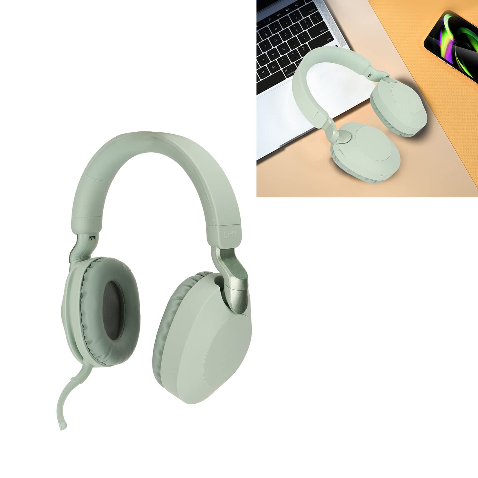 EIMSOAH Foldable 5.1 Stereo Gaming Headset with Microphone - Wired USB Type C Dual Mode Headphones for PC, Laptop, PS4, Xbox - Noise Cancelling Over-Ear Headphones for Gaming, Streaming, Online Classes (Green)