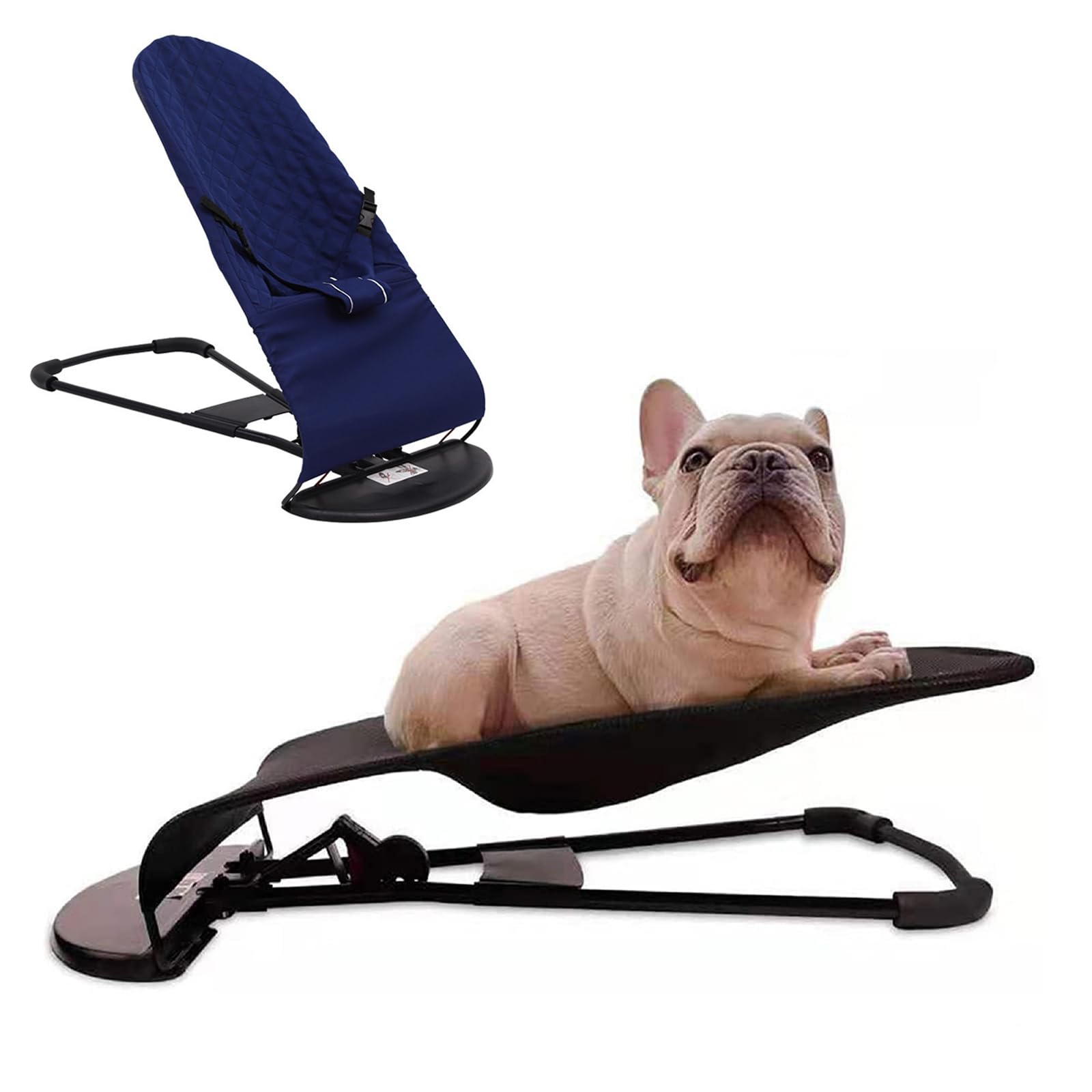 Portable Foldable Dog Rocking Chair & Cat Sofa - Dark Blue Cotton Pet Bed with 15kg/40lb Weight Capacity | Indoor/Outdoor Pet Furniture for Living Room, Patio, or Garden Relaxation