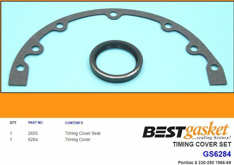Pontiac 230 250 OHC 6 Cylinder Timing Cover Gasket Set with Seal - Compatible with 1966 1967 1968 1969 Models - High Quality Engine Repair Part for Classic Car Restoration & Maintenance