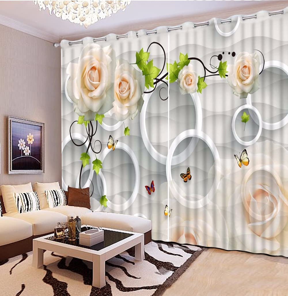 3D Rose Blackout Window Curtains for Living Room & Bedroom - 180x200cm Thermal Insulated Drapes for Home Decor, Kitchen, Privacy & Light Blocking - Perfect for Cozy Nights & Stylish Interior Design