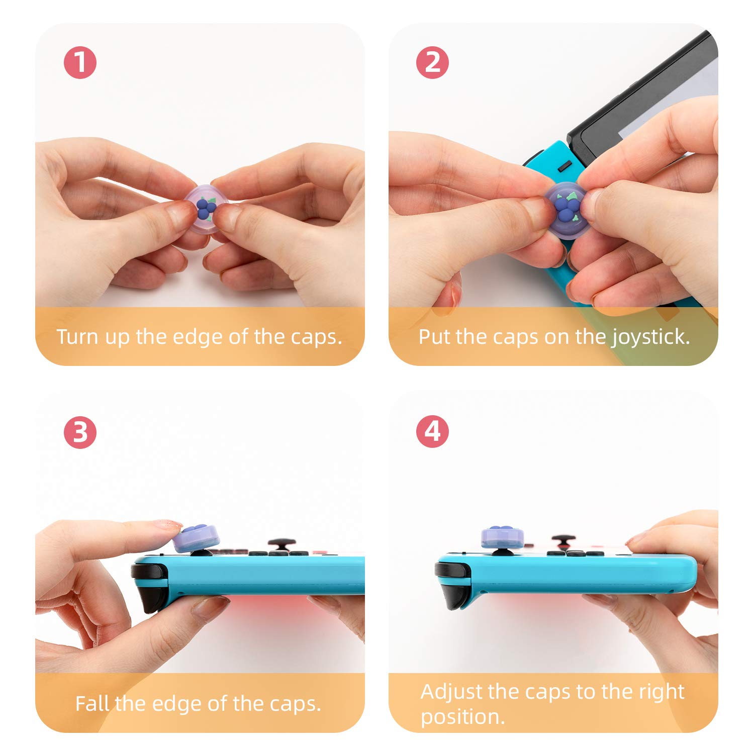 GeekShare Fruit Theme Thumb Grip Caps - Soft Silicone Joystick Cover for Nintendo Switch & Switch Lite (4 Pack - Carrot & Pineapple Design) - Perfect for Gaming Comfort and Controller Protection