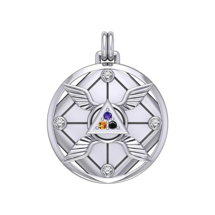 Growth and Protection Silver Triangle Wings Pendant with Gemstone - Perfect for Spiritual Healing, Meditation & Gift Giving