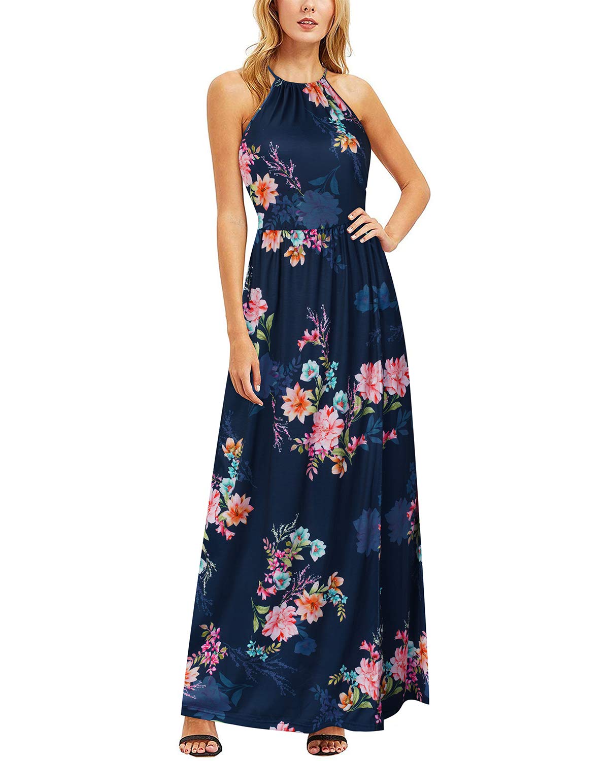 KILIG Women's Summer Maxi Dress 2025 - Casual Sleeveless Floral Sundress with Side Slit, Flowy Long Beach Dress for Vacation, Pool Party & Outdoor Date Night