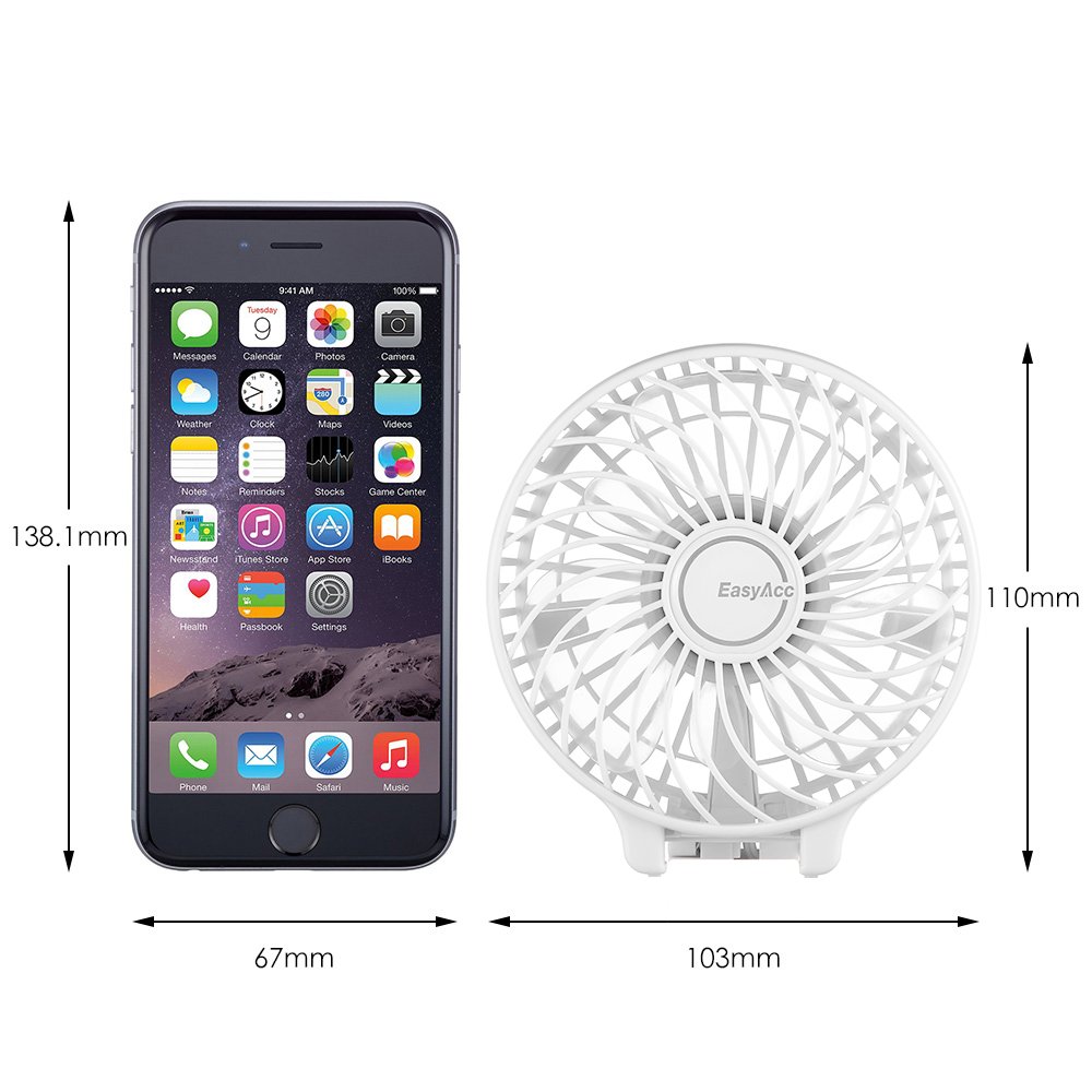 EasyAcc Mini Handheld Fan - Portable USB Desk Fan for Travel, Camping, Office & Home | Personal Cooling Fan with Folding Design | Perfect for Outdoors, Work & Daily Use - White