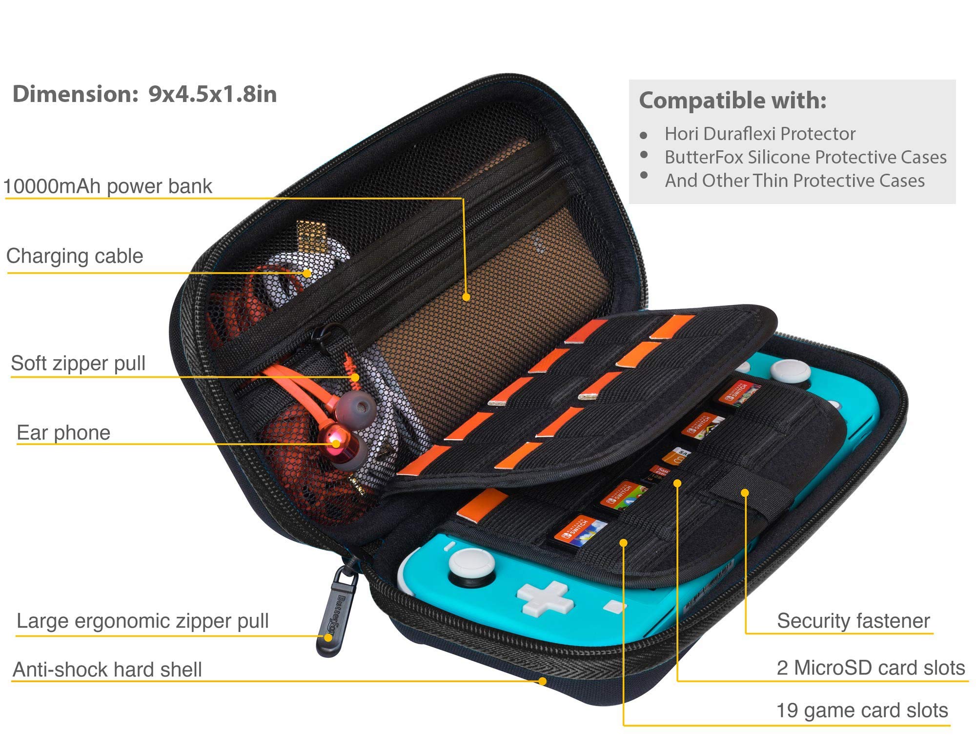 ButterFox Slim Carrying Case for Nintendo Switch Lite - Compact Protective Pouch with 19 Game Cartridge Slots & 2 Micro SD Card Holders - Perfect for Travel, Commuting, and Switch Lite Accessories Storage