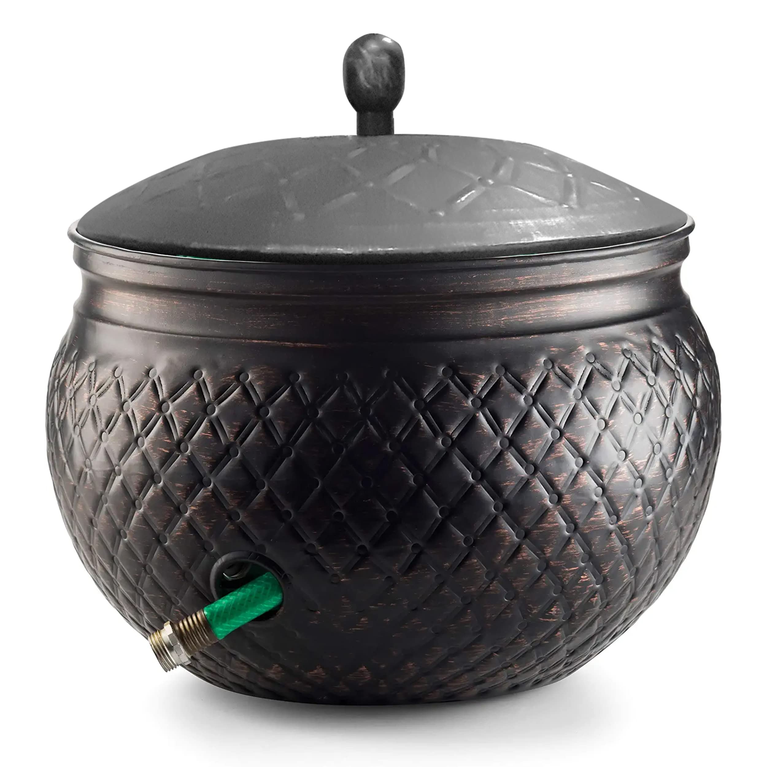 LifeSmart Garden Hose Pot Storage Holder with Lid - 16 x 12 Inch Outdoor Organizer for Hoses, Tools & Accessories - Rust-Resistant Copper Accents - Perfect for Patio, Yard & Garden Storage