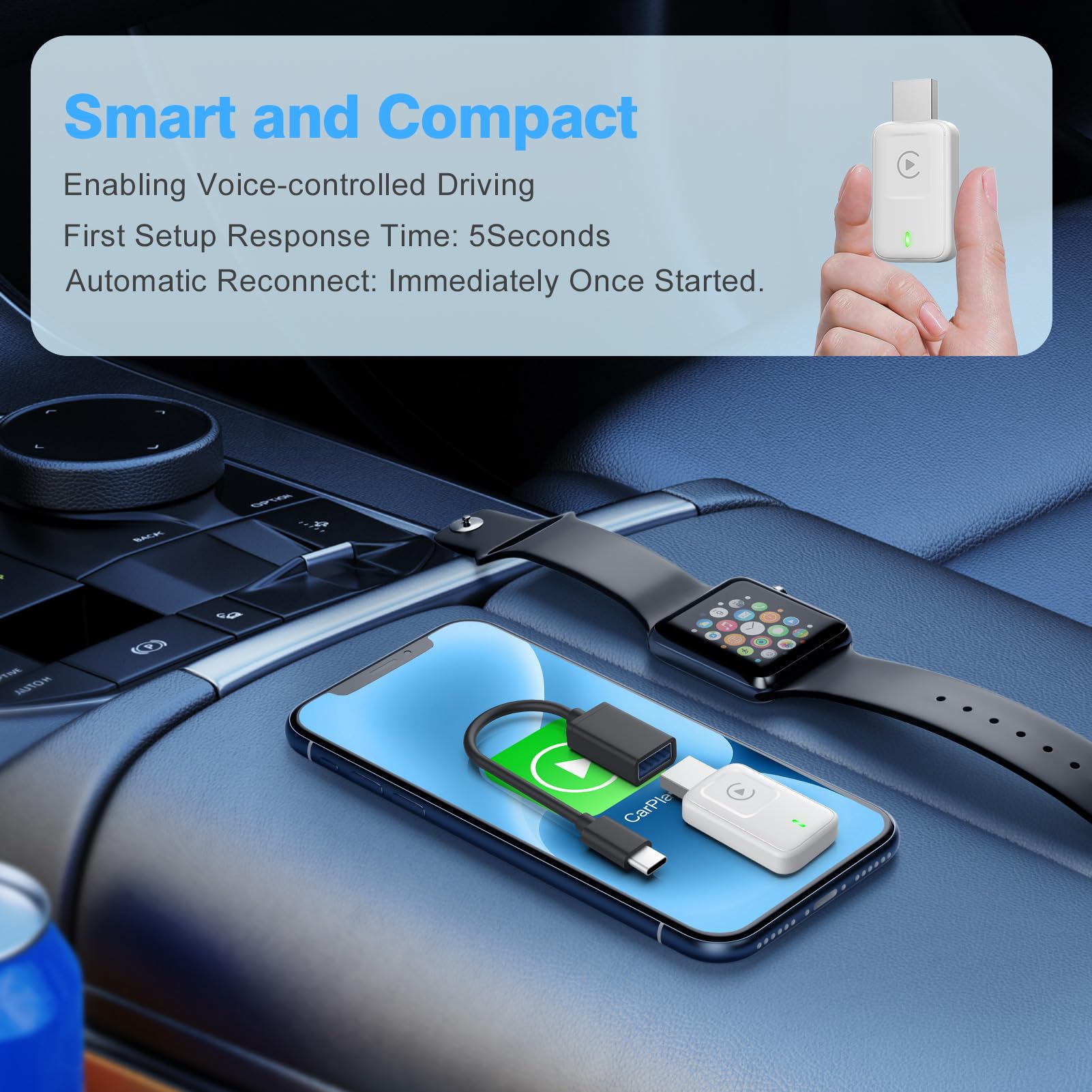 Wireless CarPlay Adapter for iPhone 2025 - Convert Wired to Wireless CarPlay Dongle - Mini USB & USB-C/Type-C Adapter with Extension Cable - White - Perfect for Seamless iPhone Connectivity in Car