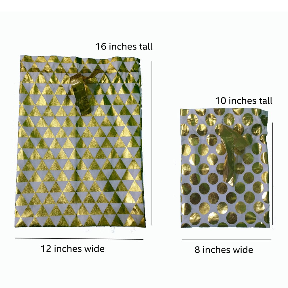 Eco-Friendly Reusable Fabric Gift Bags Set of 5 - 3 Large (12x16 inch) & 2 Small (8x10 inch) - Premium Gold Gift Wrapping for Birthdays, Weddings & Holidays - Sustainable Christmas Present Packaging Alternative