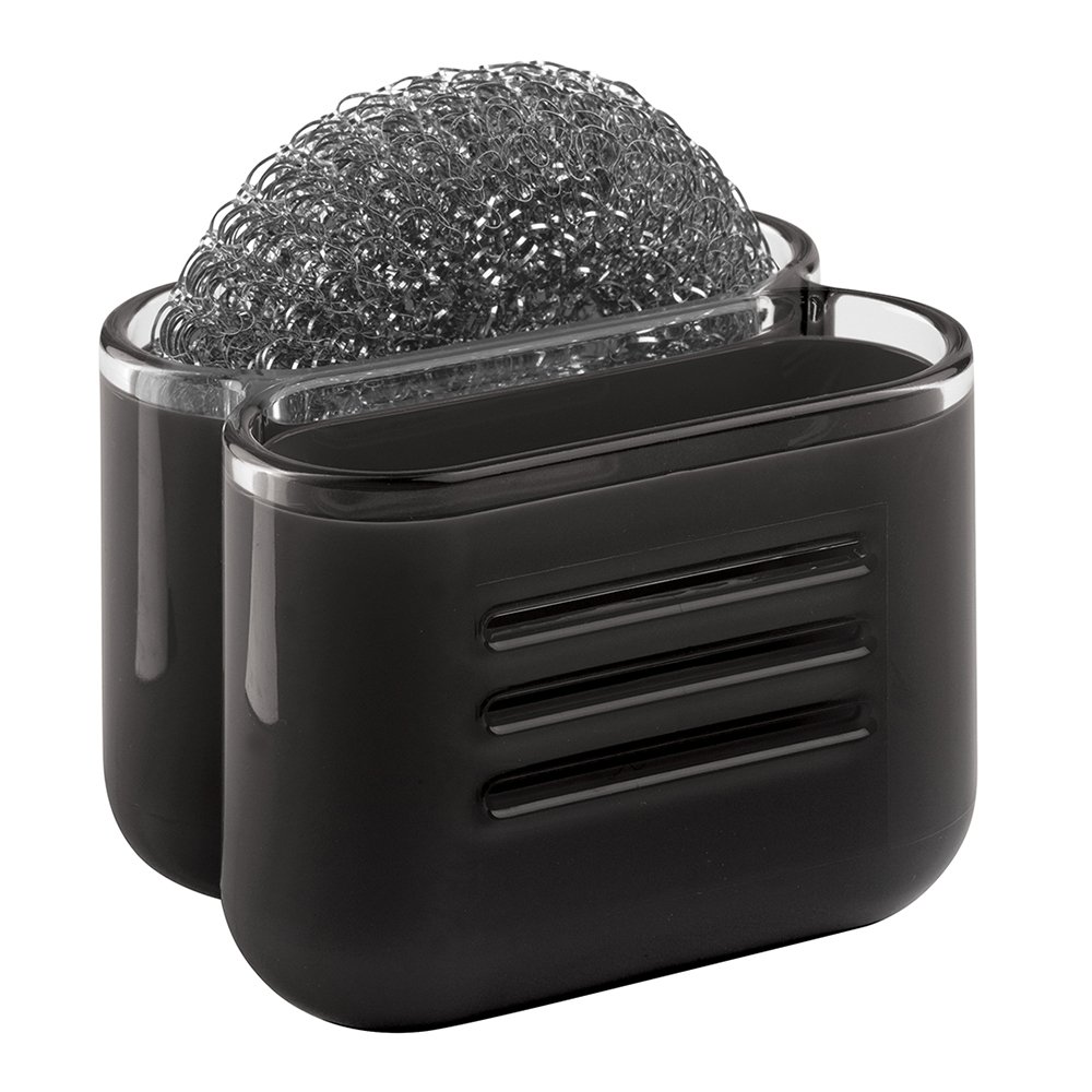 InterDesign Syncware Kitchen Sink Sponge and Scrubber Holder - Durable Black Organizer for Sponges, Brushes & Cleaning Tools | Perfect for Kitchen, Bathroom & Utility Sink Organization