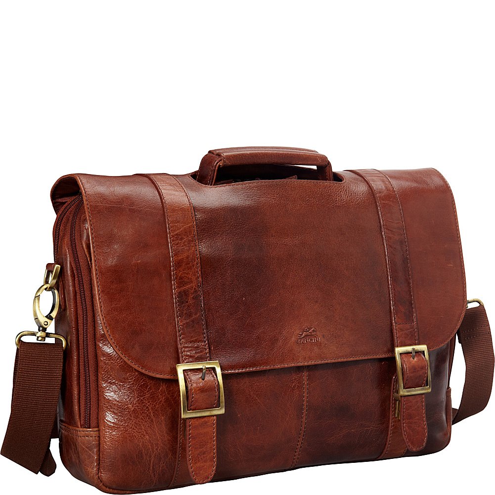 Premium Mancini Arizona Double Compartment Leather Briefcase for Laptop & Tablet (Fits 15.6 Inch) - Professional Business Bag for Work, Office, Travel & Commuting