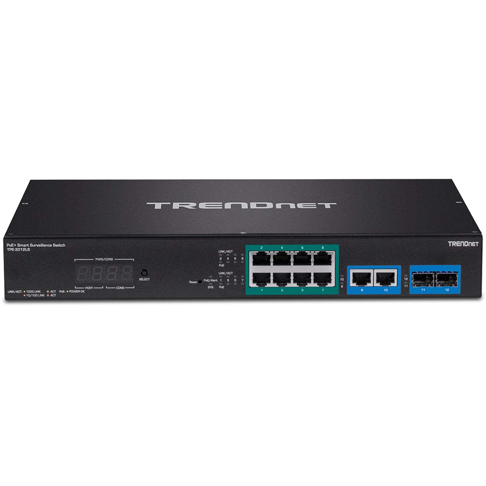 TRENDnet TPE-3012LS 12-Port Gigabit PoE+ Smart Managed Switch - 8 PoE+ Ports, 2 Gigabit Ports, 2 SFP Slots, 110W Budget, 200m Range - Ideal for IP Camera Systems, Business Networks & Smart Home Security (Renewed)