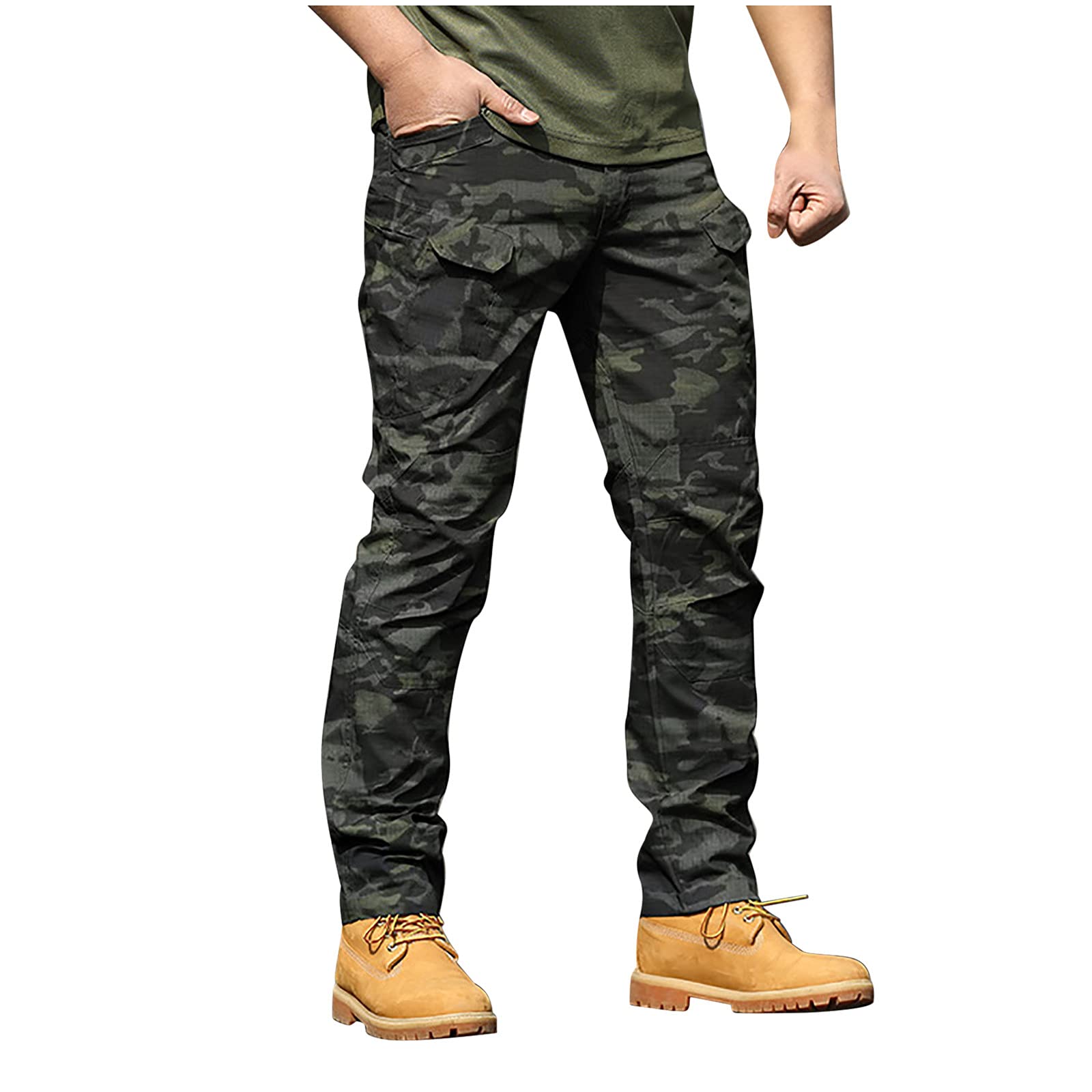 Men's Military Camo Cargo Pants - Tactical Combat Work Pants with Multi-Pockets for Outdoor Hiking, Jogging & Casual Wear