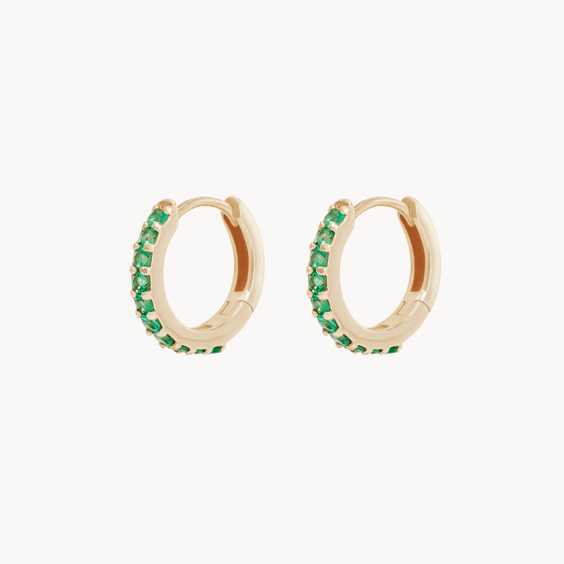 14K Yellow Gold Emerald Huggie Hoop Earrings - Dainty Green Gemstone Huggie Hoops for Women - Perfect for Everyday Wear, Date Nights & Special Occasions
