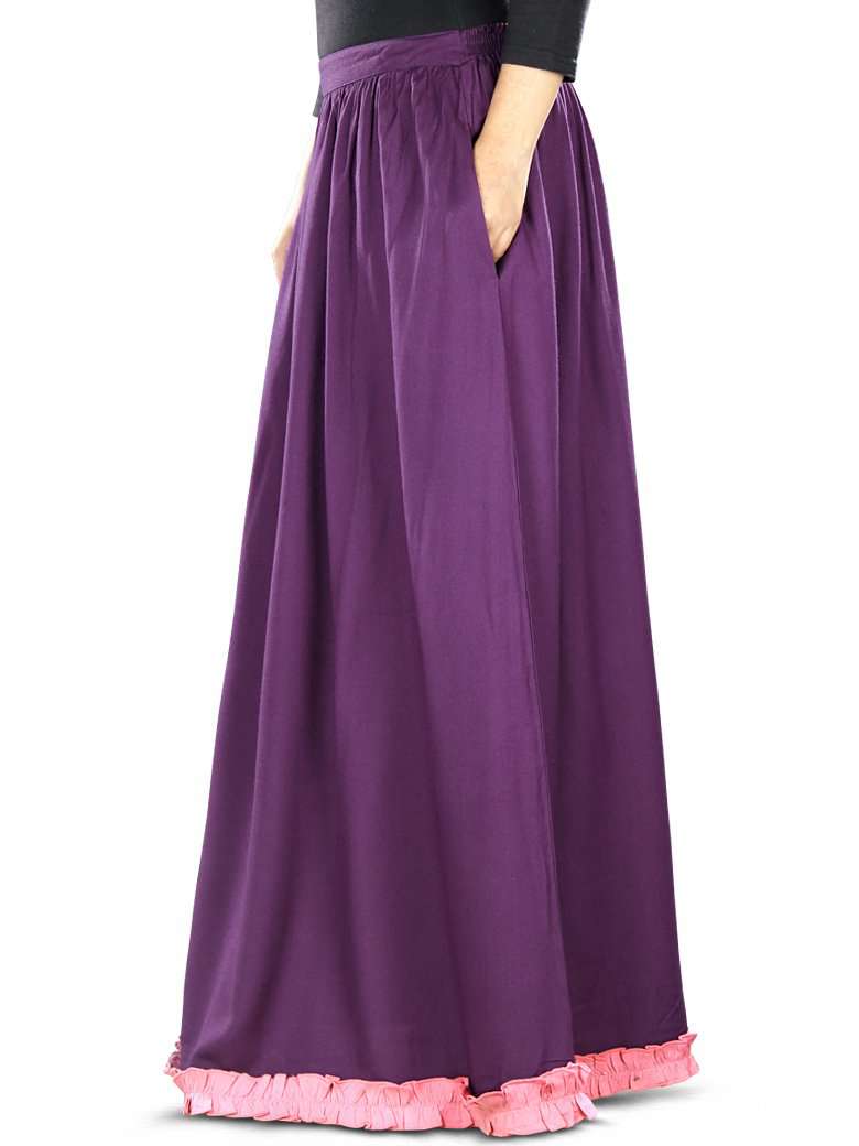 Eshal Women's Purple & Pink Rayon Skirt - Flowy Midi Length Summer Skirt for Casual Wear, Beach, and Date Nights