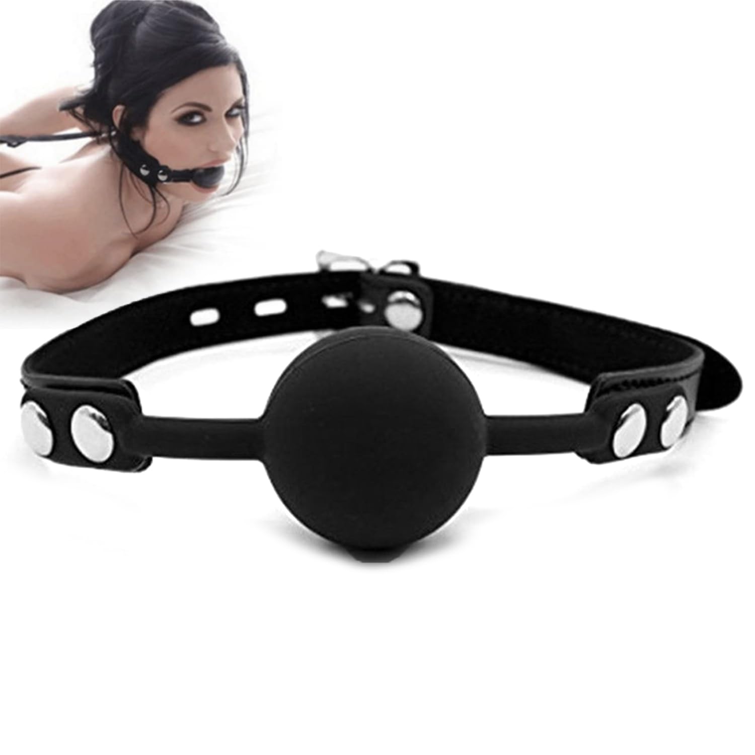 Premium Leather Restraints & Silicone Ball Gag Set for BDSM, Bondage, and Role Play - Breathable Mouth Plug for Safe Adult Play - Perfect for Couples, Spice Up Your Sex Life (Black)