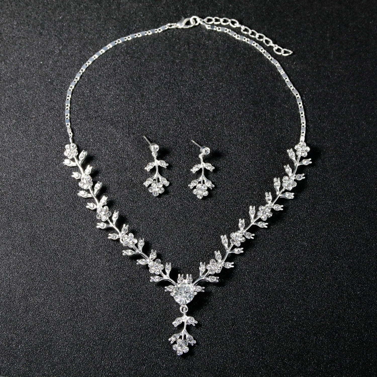 Elegant White Gold Plated Jewelry Set for Women - Necklace, Dangle Earrings & Bracelet | Perfect for Parties, Weddings & Special Occasions