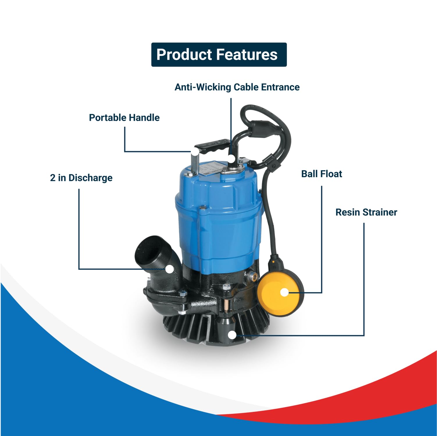 Tsurumi HSZ2.4S 1/2 HP Submersible Trash Pump with Float Switch - 115V, 2