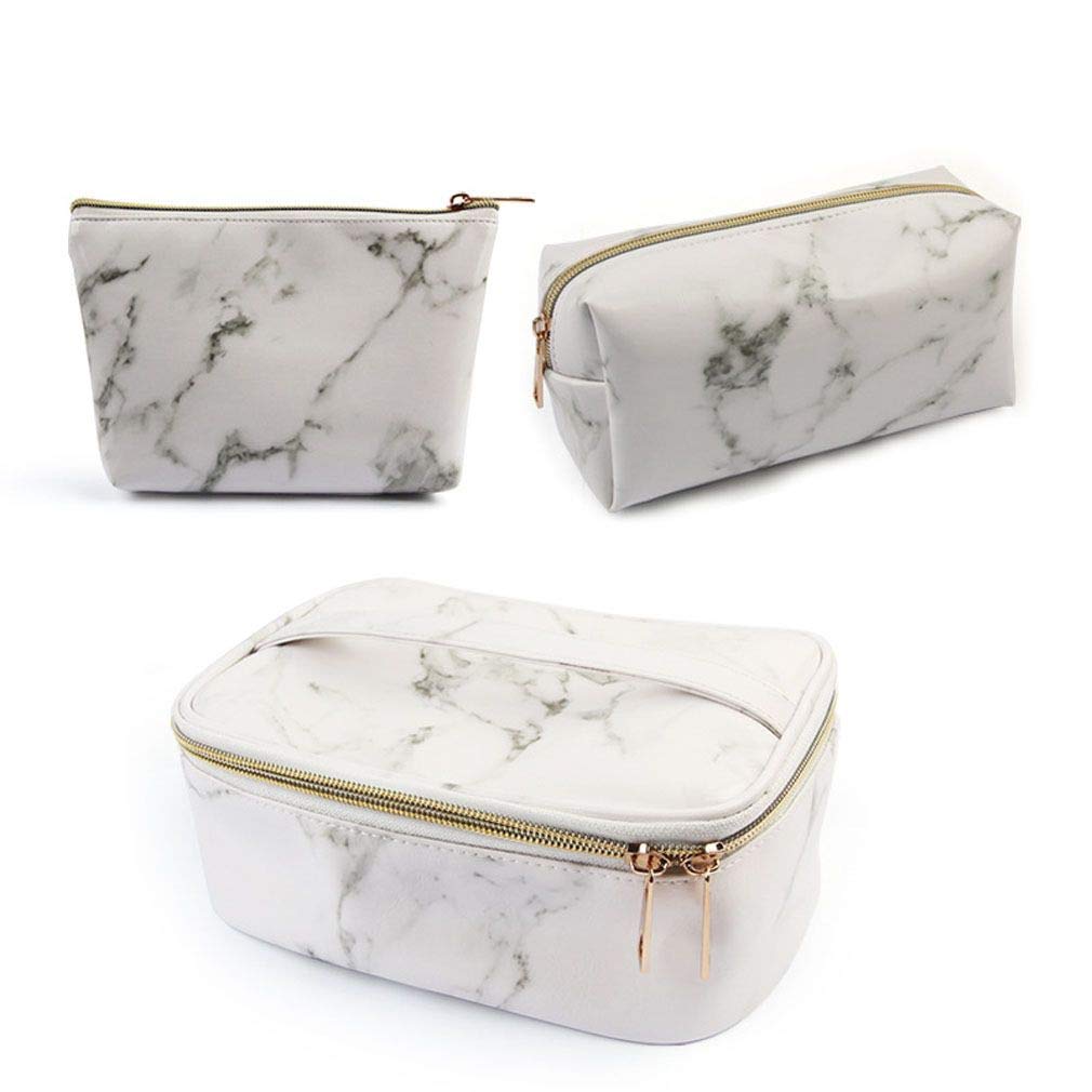 ASWER 3Pcs Marble Makeup Bags - Waterproof Travel Cosmetic Organizer for Women & Girls | Perfect for Toiletries, Makeup Storage & Travel Essentials (Home, Gym, Vacation)