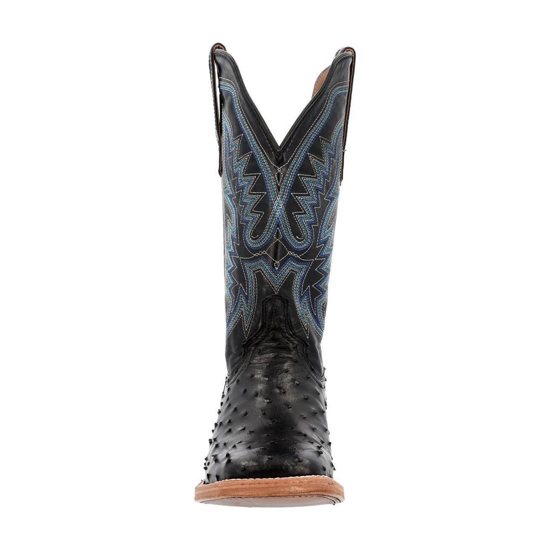PRCA Collection Men's Full Quill Ostrich Western Boots - Genuine Leather Cowboy Boots for Men, Black - Perfect for Rodeo, Country Dancing & Western Fashion