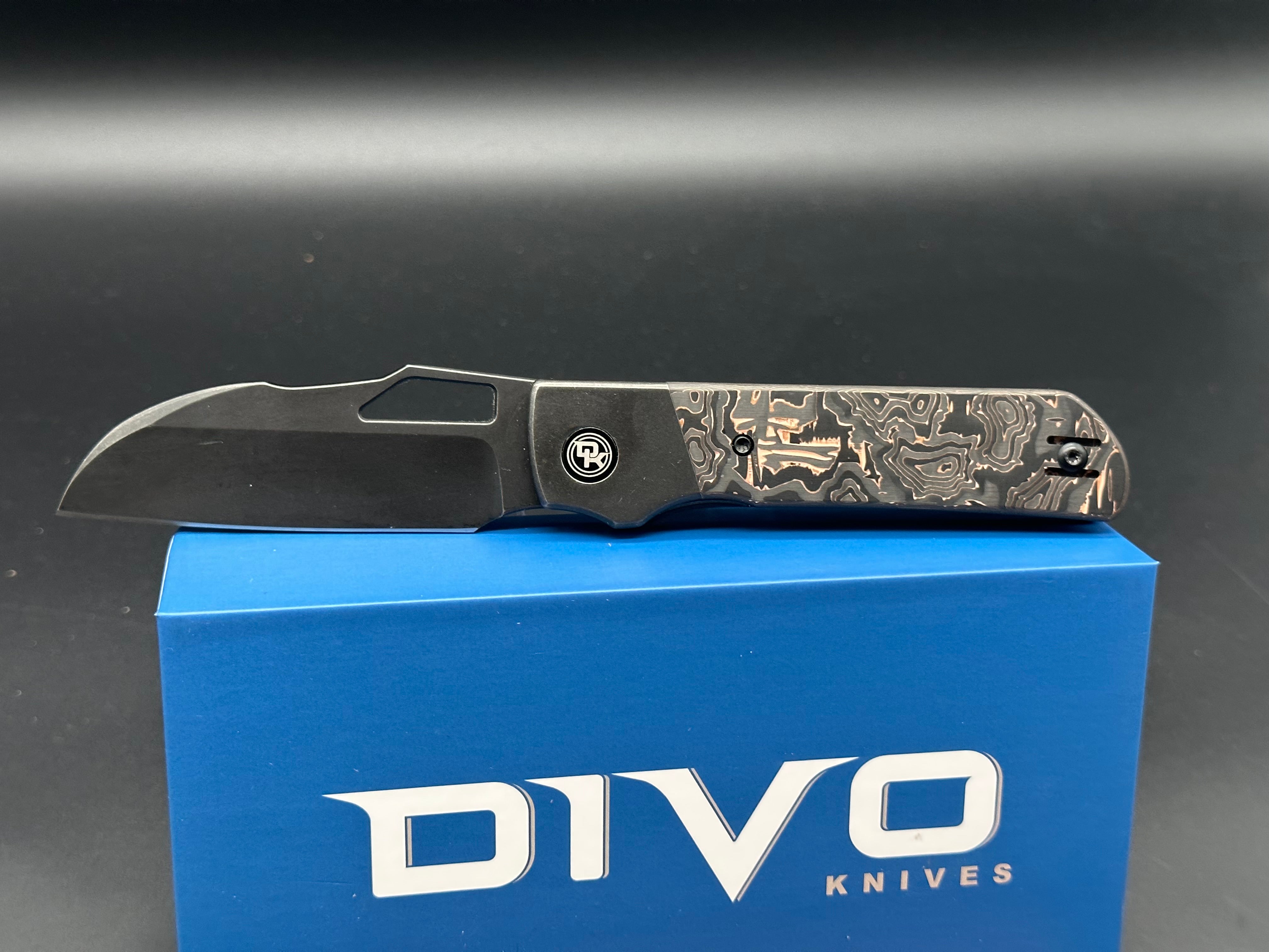 Premium Divo Knives Stout Copper & Carbon Fiber Scales Titanium Frame with 20CV Blade & Timascus Back Spacer – Perfect for EDC, Outdoor Adventures & Collectors