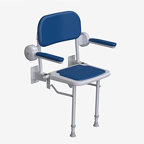 **Foldable Shower Seat for Elderly - Wall Mounted with Padded Back & Armrests, Adjustable Height & Sturdy Legs - Compact Design for Safe Bathing & Handicap Accessibility**