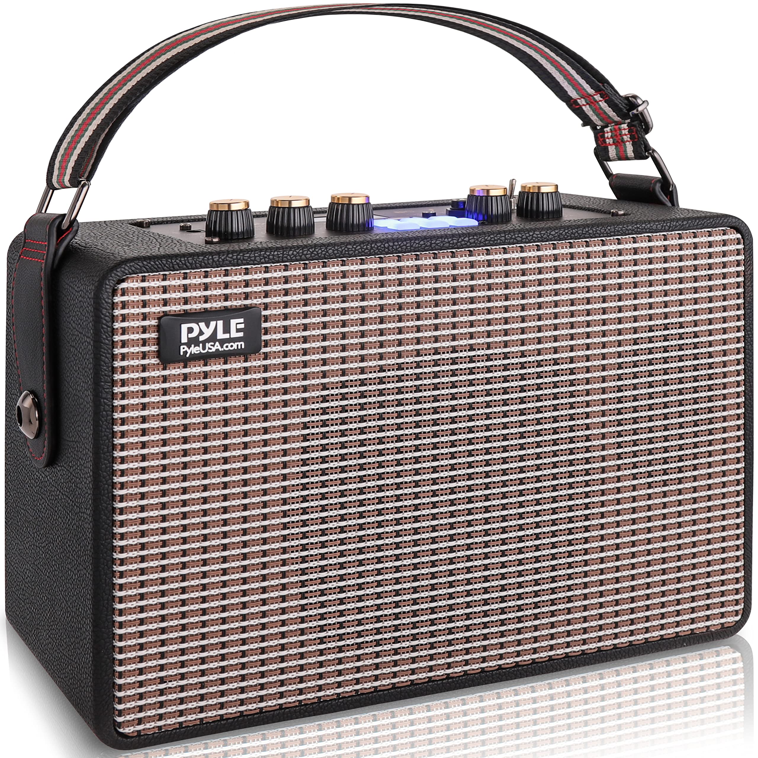 Pyle Vintage Bluetooth Speaker - Wireless Portable Rechargeable Speaker with TWS, 180W Heavy Bass, 5H Playtime, AUX, Mic, Remote & Carrying Strap - Perfect for Home, Office, Outdoor & Car Audio