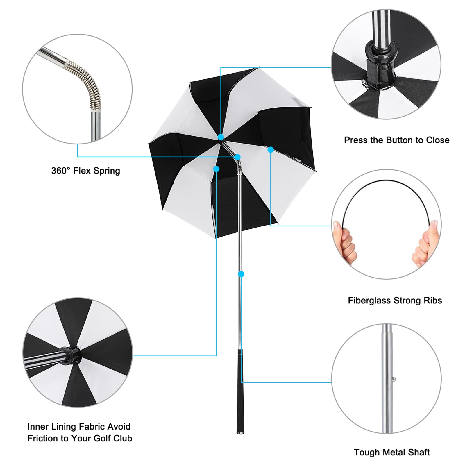 G4Free Golf Bag Umbrella - Waterproof Flex Umbrella for Golf Clubs Protection - Perfect for Rainy Days on the Golf Course