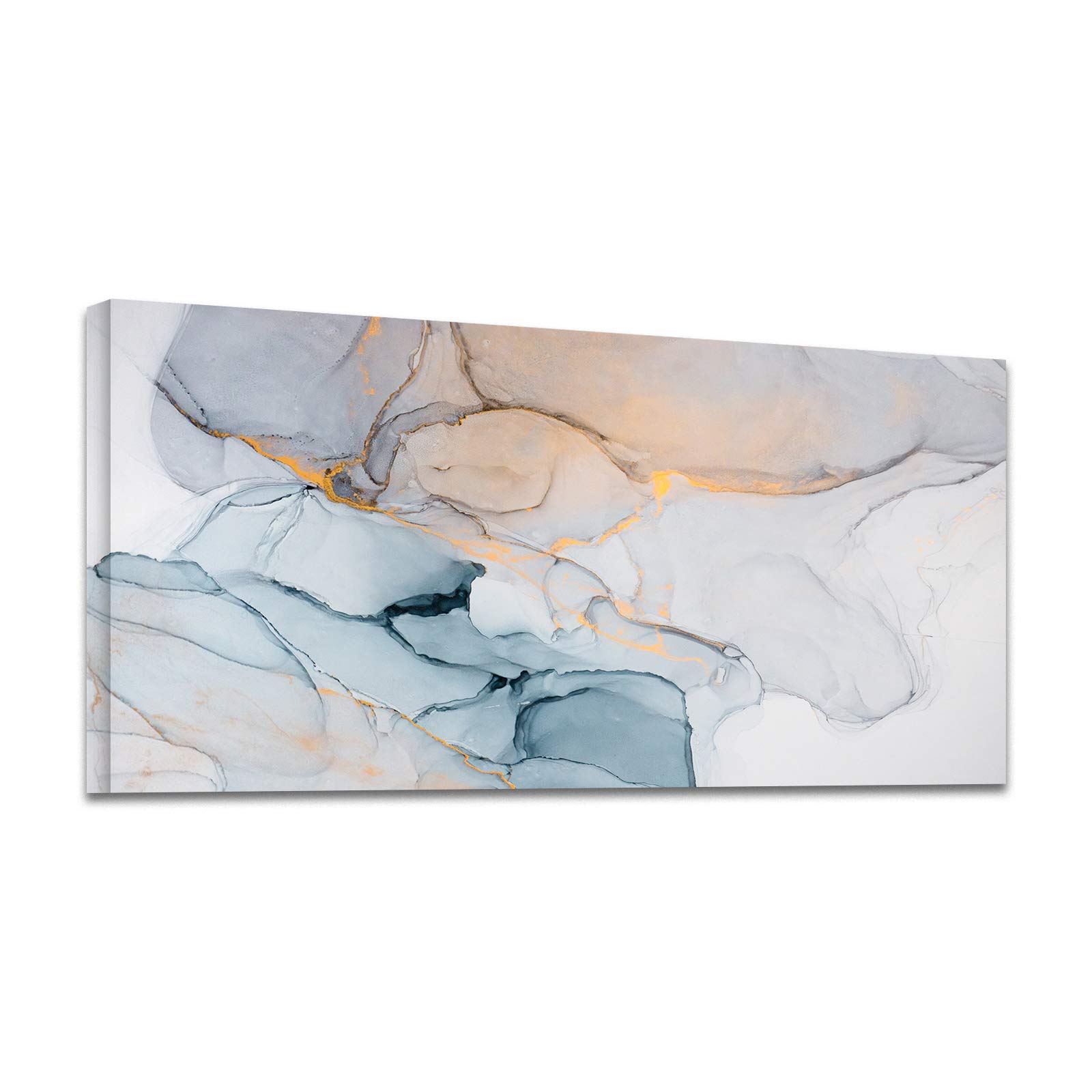 Looife Abstract Marble Canvas Wall Art - 48x24 Inch Teal Gray & Gold Painting Print, Modern Art Deco Gallery Wrapped Wall Decor for Bedroom & Living Room - Perfect for Home, Office & Gift Giving