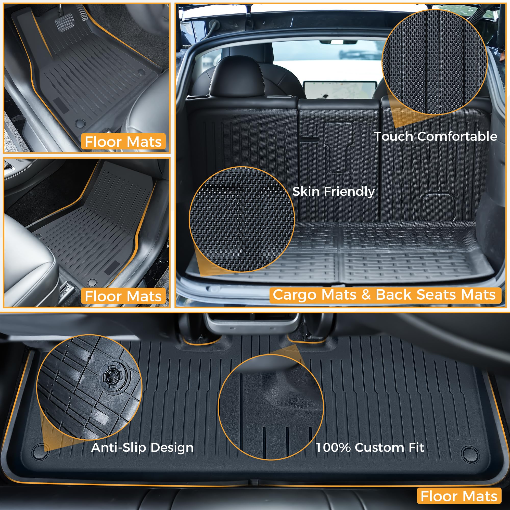 Premium Tesla Model Y All-Weather Floor Mats Set (2020-2024) - 9-Piece Custom Fit Car Floor Liners & Trunk Mat - Waterproof & Durable Automotive Accessories for Winter, Rain & Outdoor Adventures