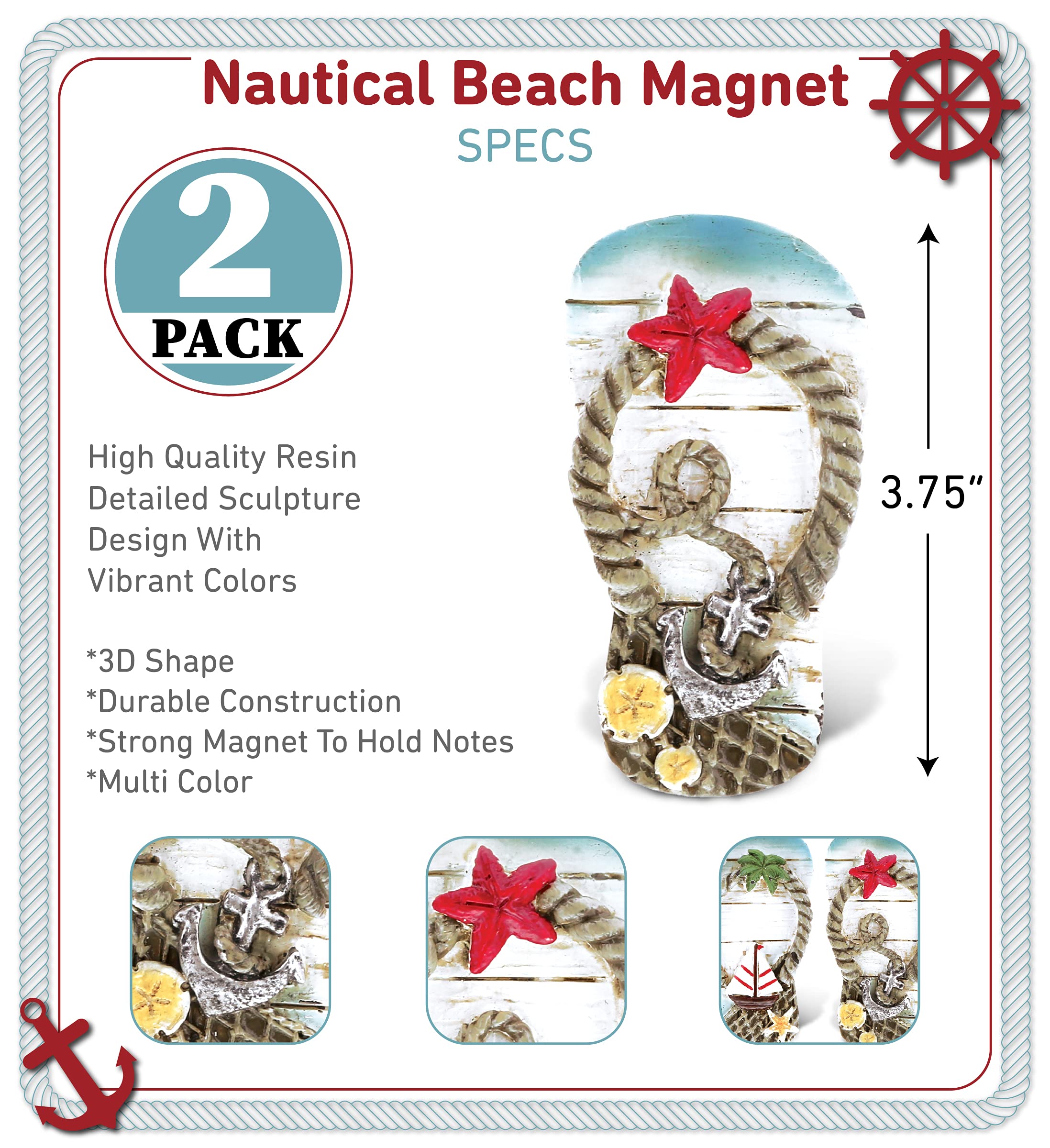 CoTa Global Set of 2 Nautical Beach Flip Flop Refrigerator Magnets - Cute Ocean-Themed Resin Fridge Magnets for Kitchen, Office & Home Decor | Perfect for Coastal Decor, Beach House Accessories & Summer Themed Spaces