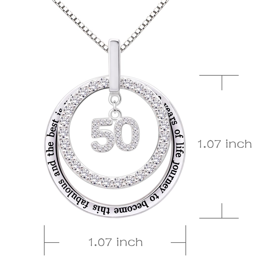 ALOV Sterling Silver 50th Birthday Necklace - 'It Took 50 Years' Cubic Zirconia Pendant Jewelry for Women | Elegant Gift for Milestone Celebrations, Anniversaries & Special Occasions