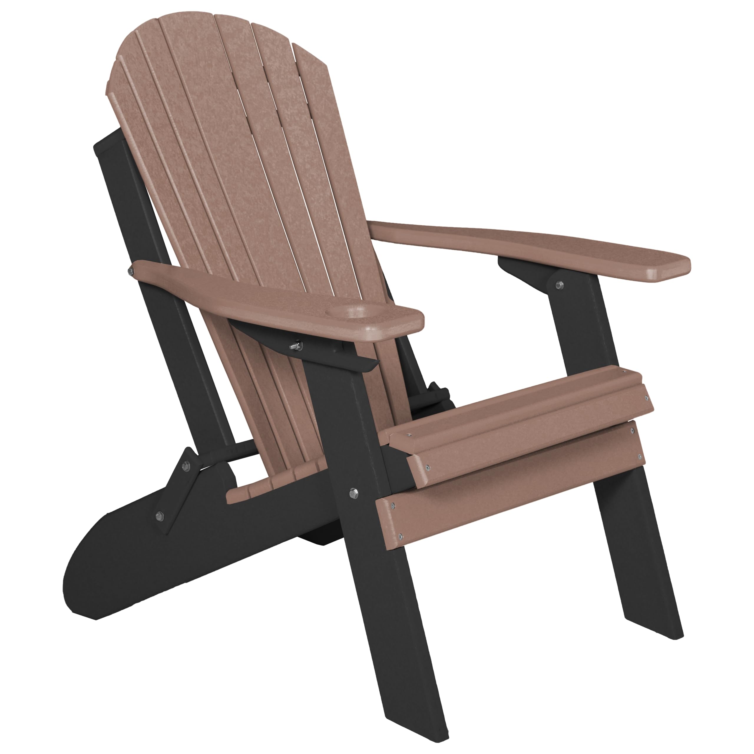 Poly Folding Adirondack Chair - Weather-Resistant Outdoor Furniture in Weathered Wood & Black - Perfect for Patio, Garden, Poolside & Backyard Relaxation