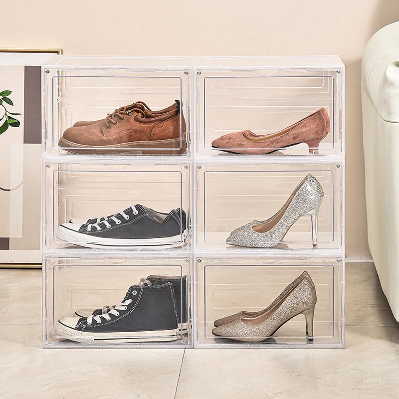 Clear Acrylic Shoe Storage Box - Foldable & Stackable Shoe Organizer for Closet, Large Transparent Shoe Display Case - Perfect for Sneaker Collection, Home Organization & Retail Store Display