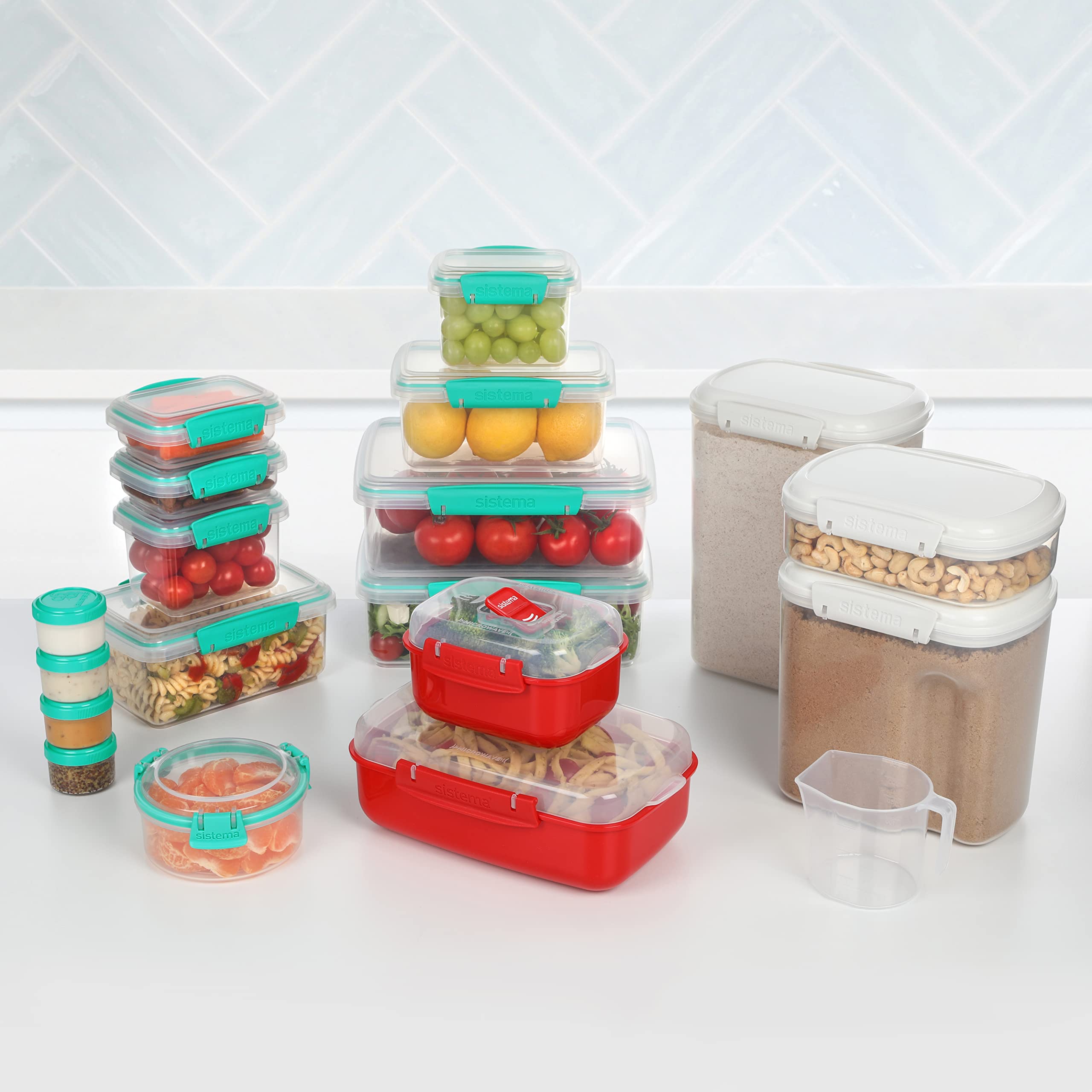Sistema BPA-Free Plastic Food Storage Containers with Lids - Airtight Kitchen Organizers for Meal Prep, Leftovers & Pantry Organization - Set of 5 (Assorted Sizes) | Perfect for Home, Office & Picnics