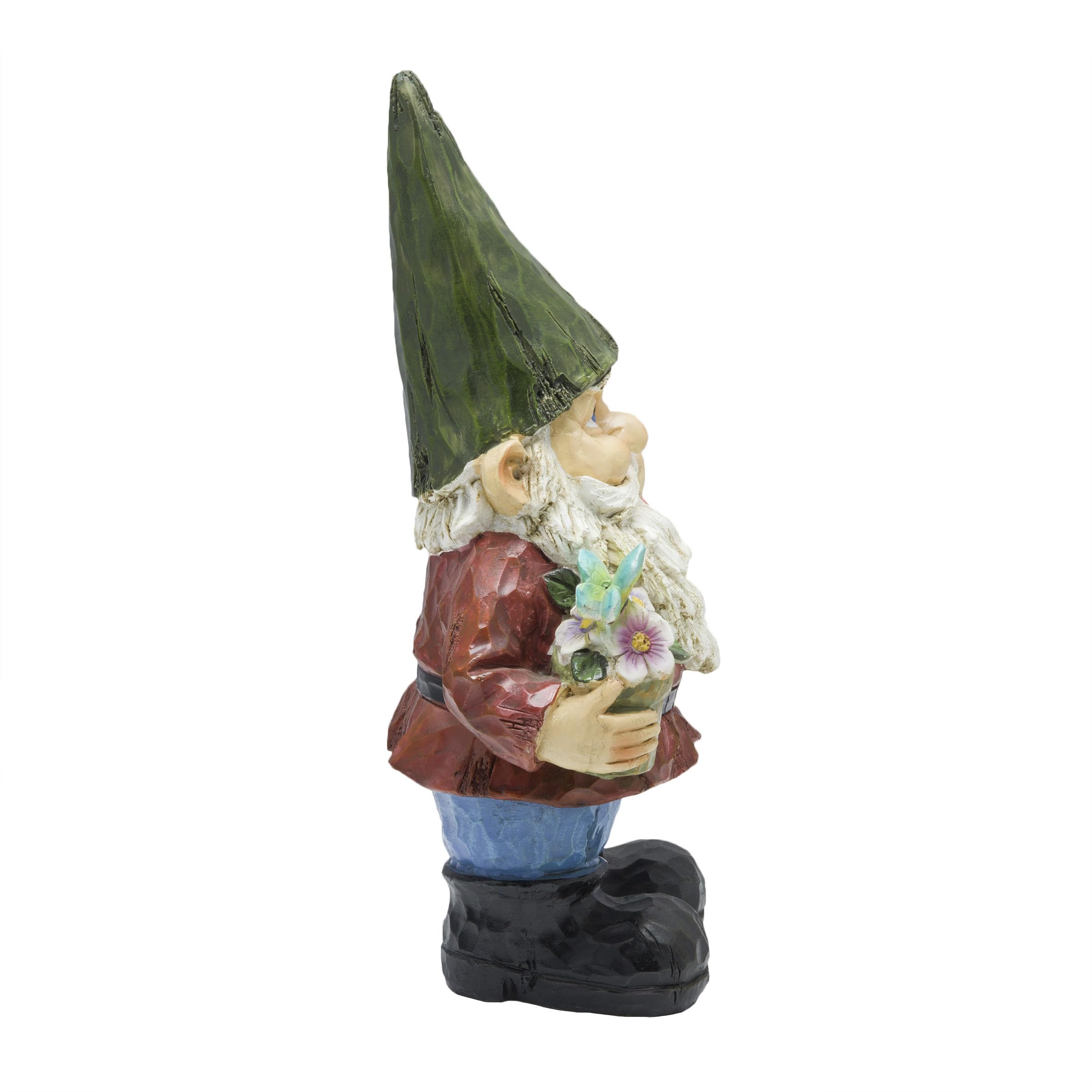 Alpine Corporation 12 Inch Tall Outdoor Garden Gnome Statue with Flower Pot - Cute Yard Decoration for Lawn, Patio & Garden Decor