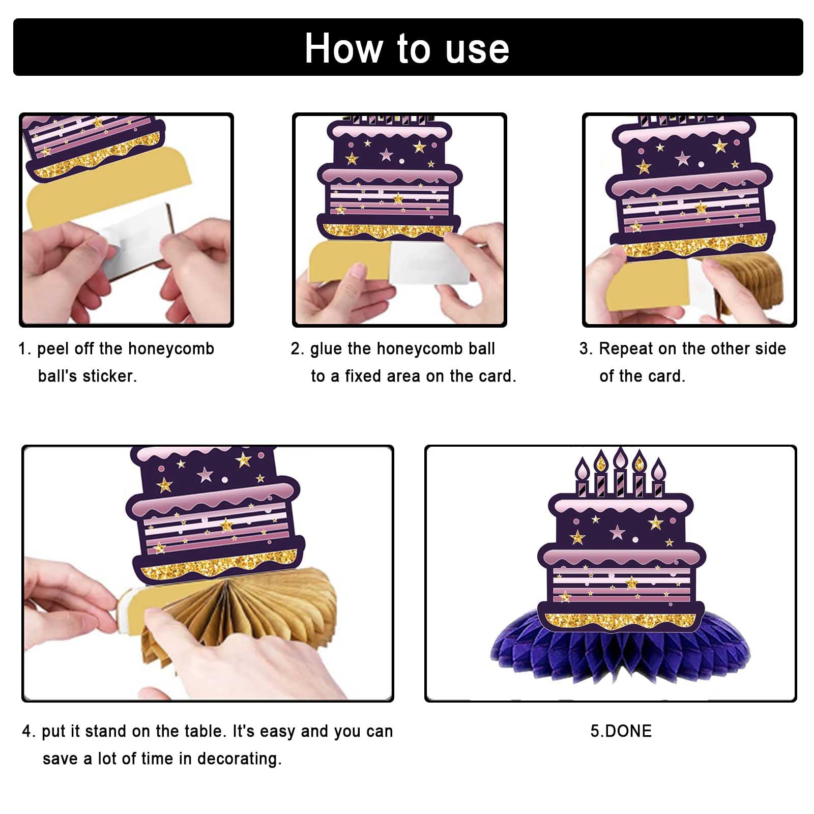55th Birthday Honeycomb Centerpieces - Purple & Gold Table Toppers for 55 Years Celebration | Party Decorations for Women & Men | Perfect for Anniversary & Milestone Birthday Parties | Cheers to 55 Years Table Decor