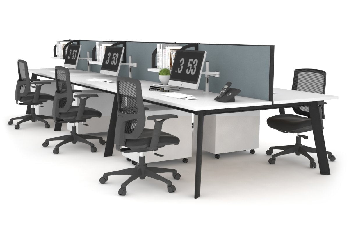 6-Person Workstation with Black Frame - 1400L x 700W Office Desk for Team Collaboration & Open Workspaces