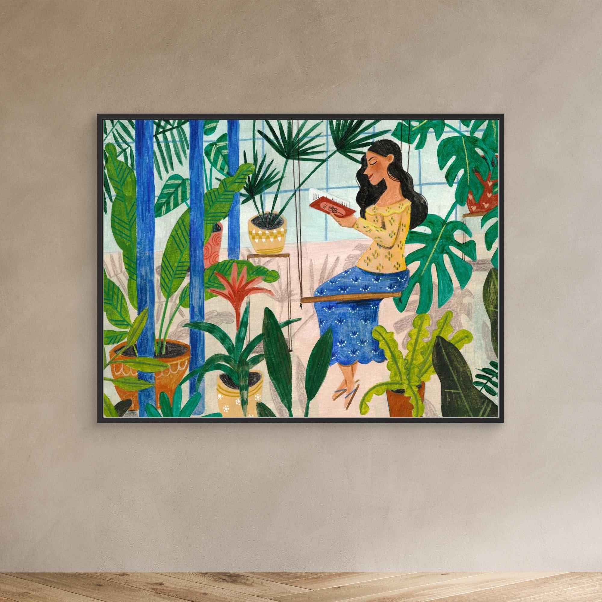 Caroline Bonne Müller Tropical Greenhouse Reading Canvas Print - Wall Art for Living Room, Bedroom & Office Decor